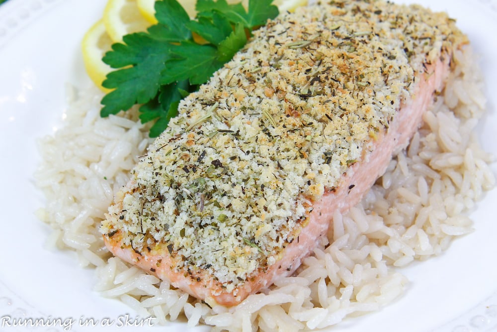 Close up of Parmesan Panko Crusted Salmon.