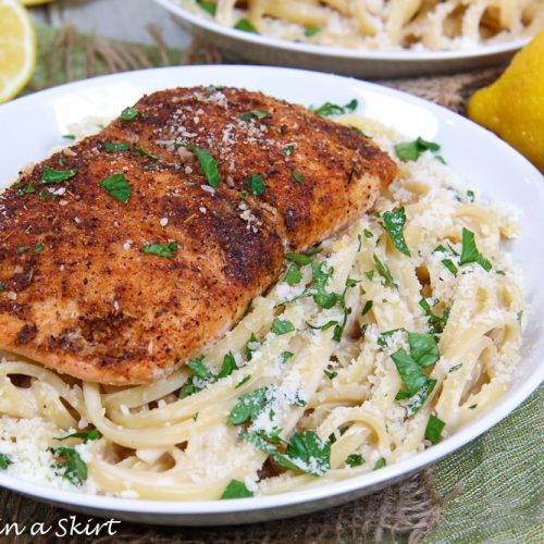 Blackened Salmon Alfredo Pasta « Running in a Skirt