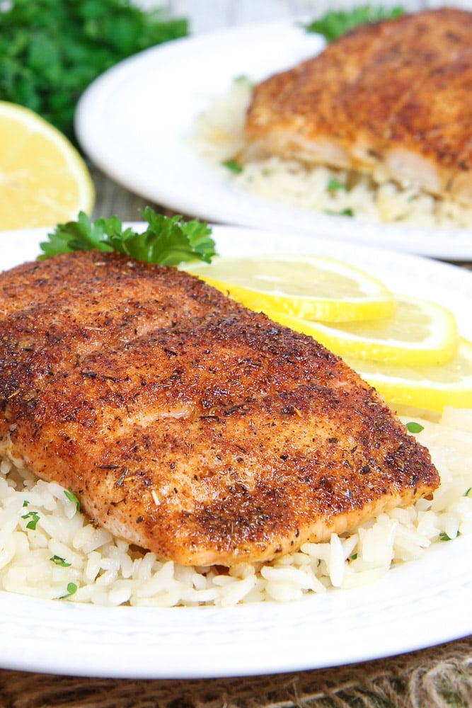 Baked Blackened Salmon recipe on a plate.