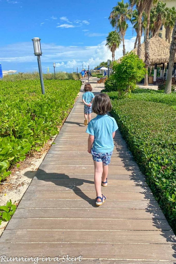 Beaches Turks and Caicos reviews - Kids walking on boardwalk