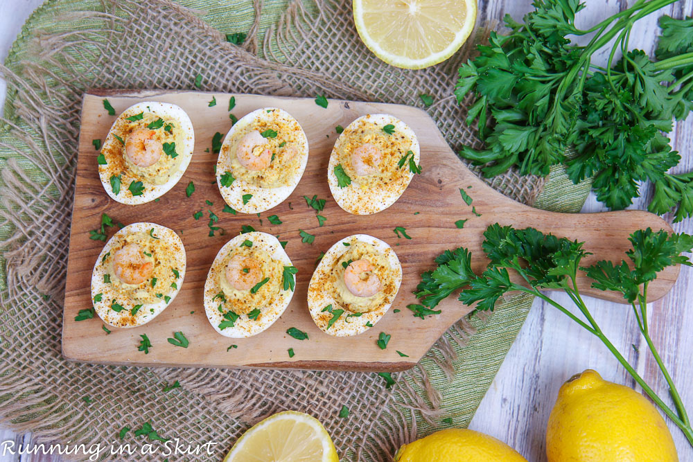 Shrimp Deviled Eggs overhead shot.