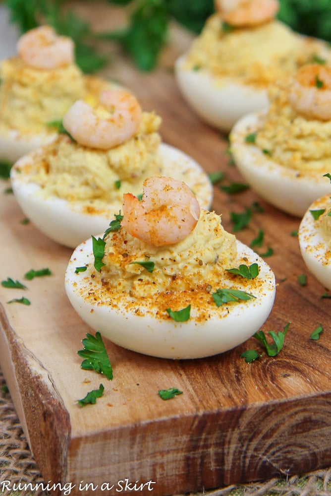 Shrimp Deviled Eggs close up.