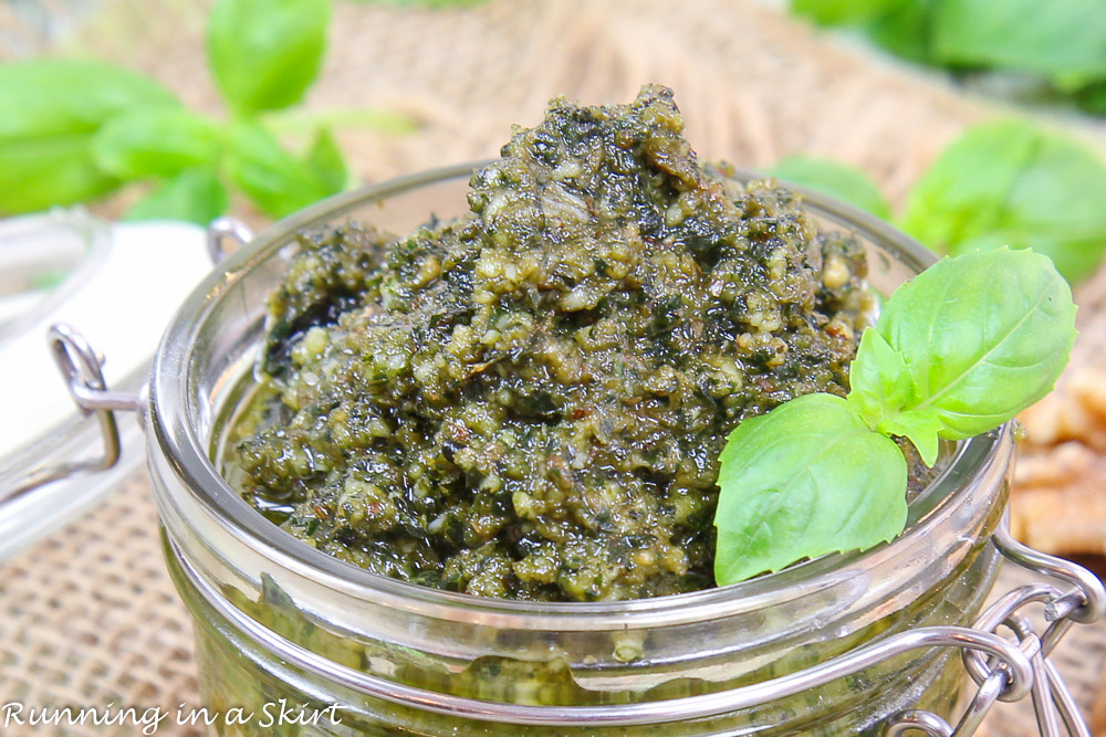 Close up of Walnut Pesto recipe.