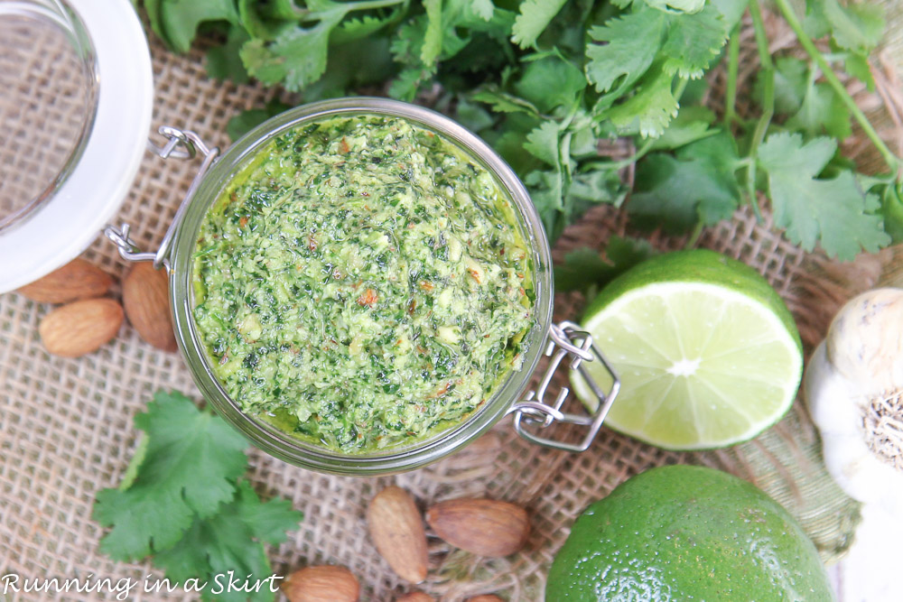 Overhead shot Cilantro Pesto recipe.