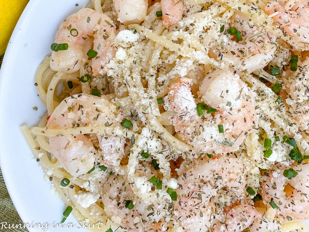 Healthy Shrimp Recipes - Shrimp Scampi close up.