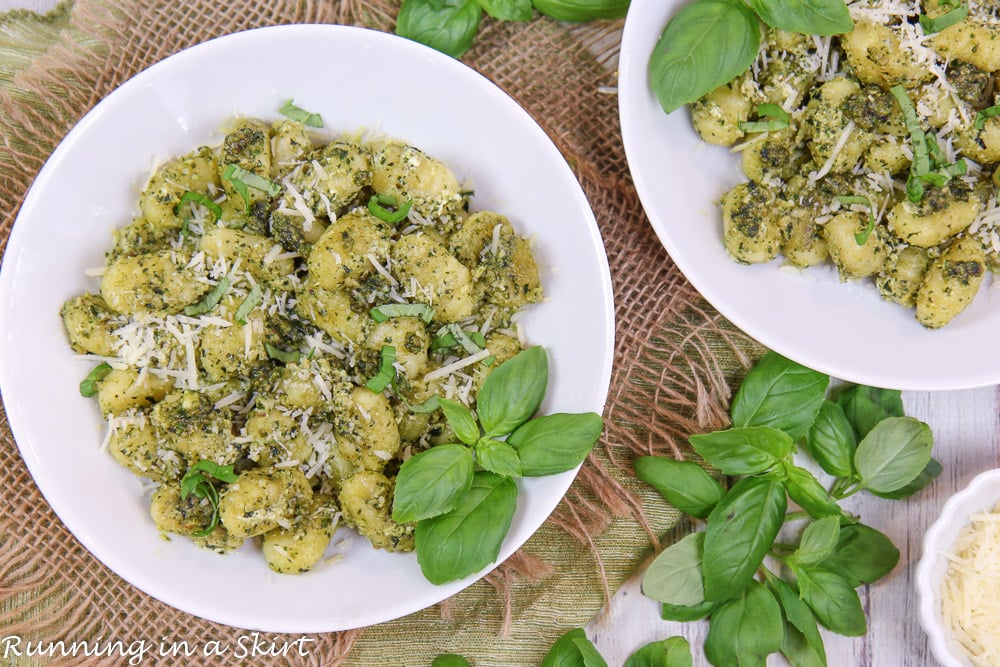 Creamy Gnocchi Pesto recipe overhead shot