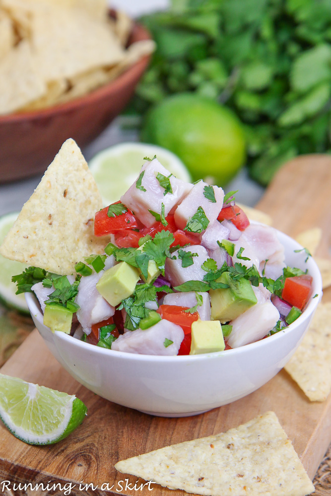 Tuna Ceviche in a bowl with a chip.