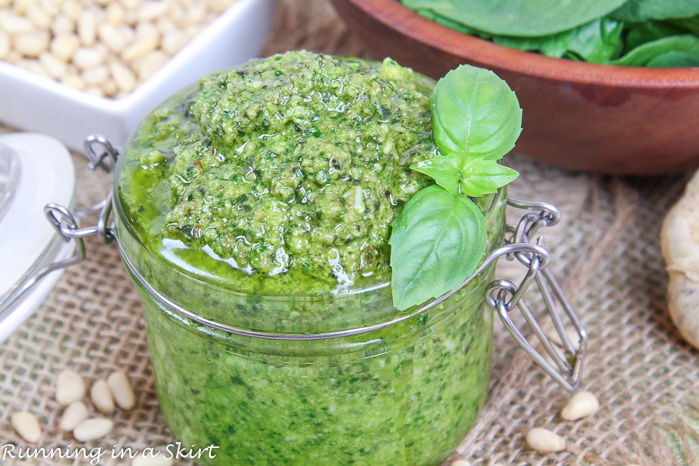 Spinach Pesto recipe in a jar.