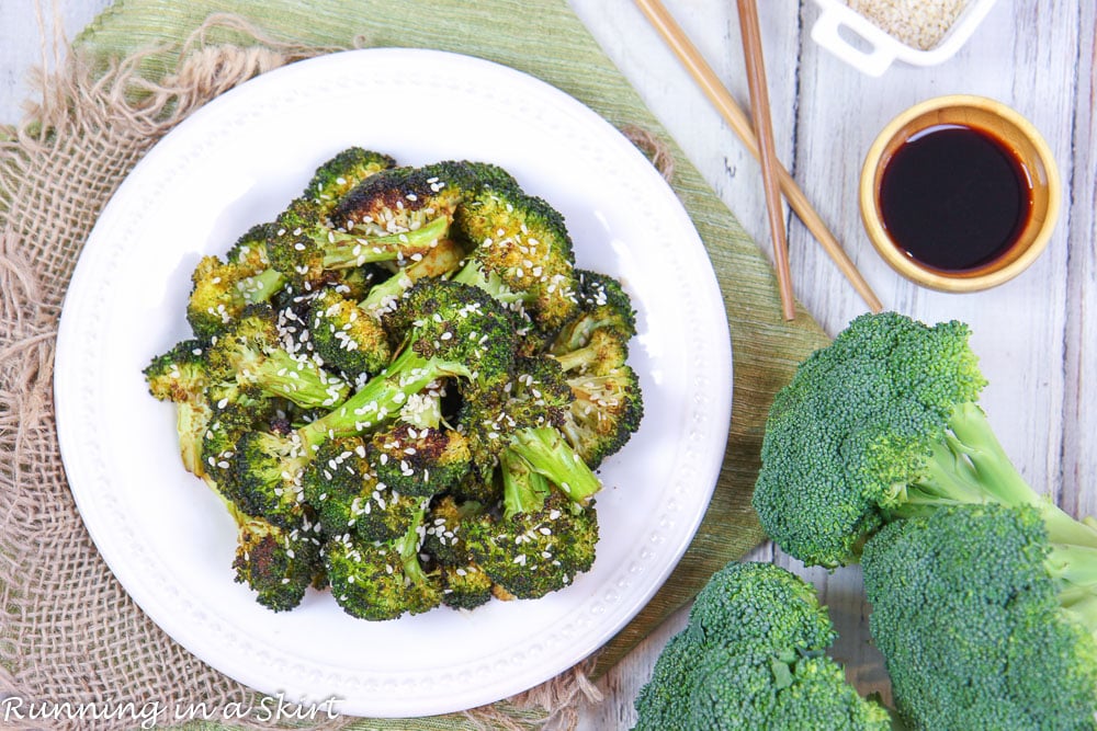 Roasted Asian Broccoli recipe with broccoli and soy sauce.