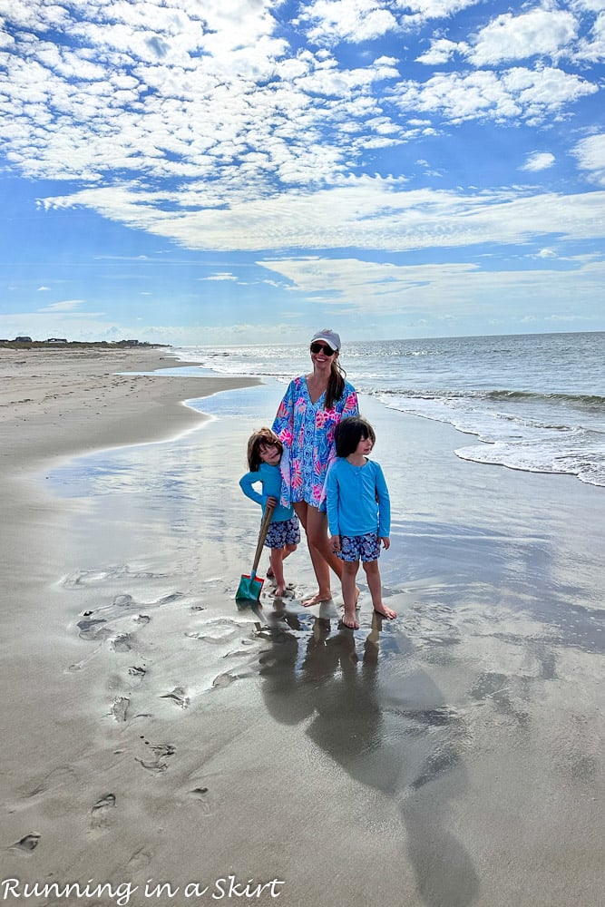 Family on Bald Head Island beaches.