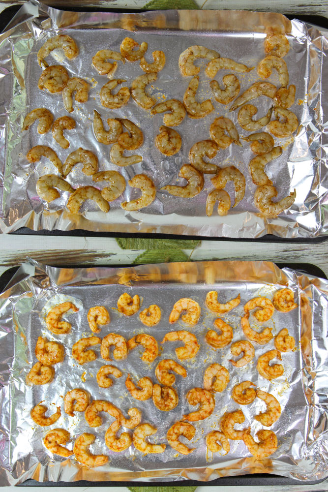 Process photos collage showing how to bake the shrimp.