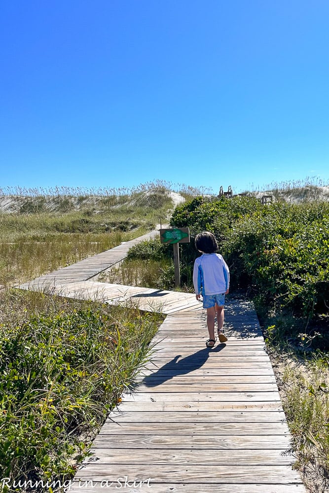 Bald Head Island NC boardwalk to beach.