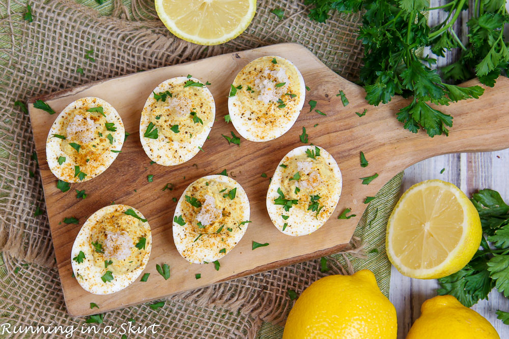 Crab Deviled Eggs overhead shot.