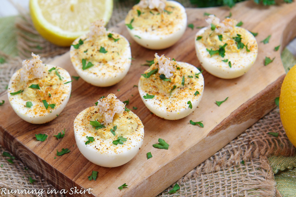 Crab Deviled Eggs a a plate.