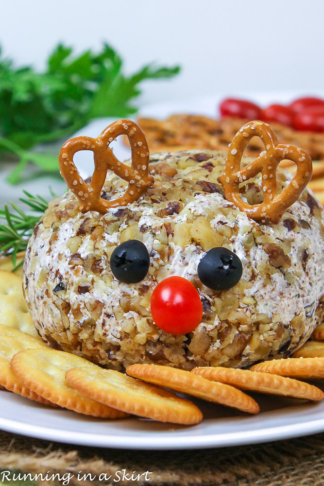 Christmas Cheese Ball on a plate.