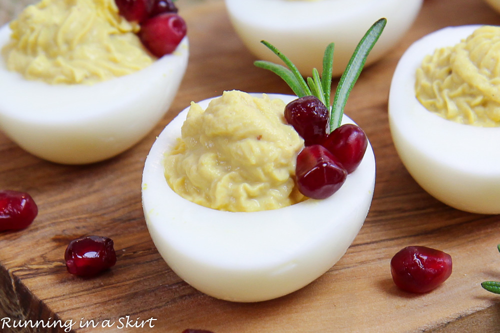 Christmas Deviled Eggs Close up.