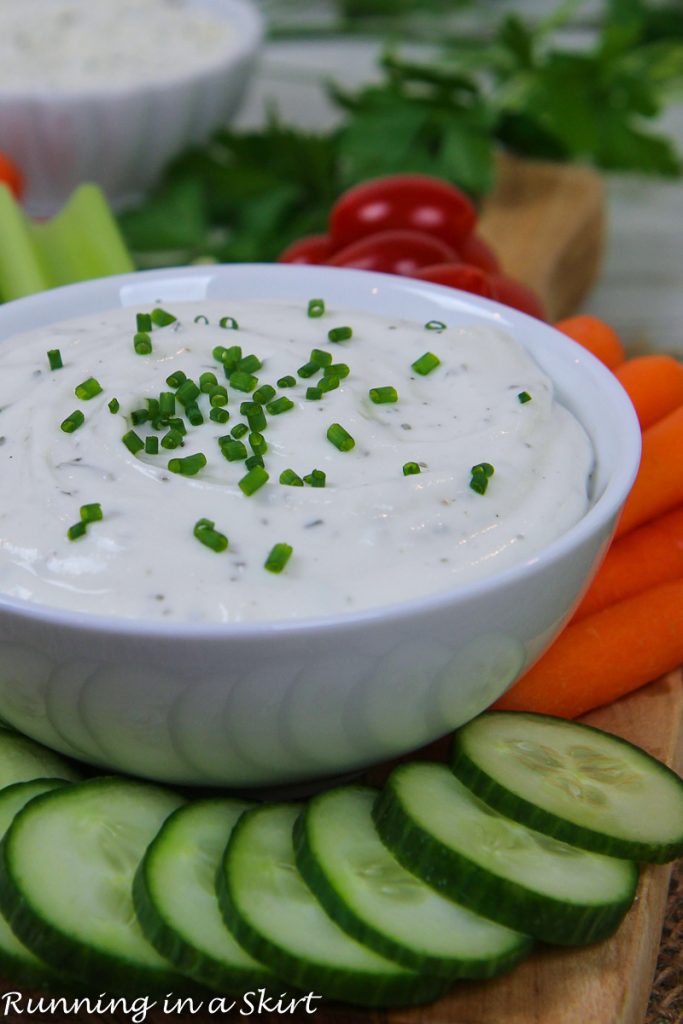 Close up of the Cottage Cheese Ranch Dip.