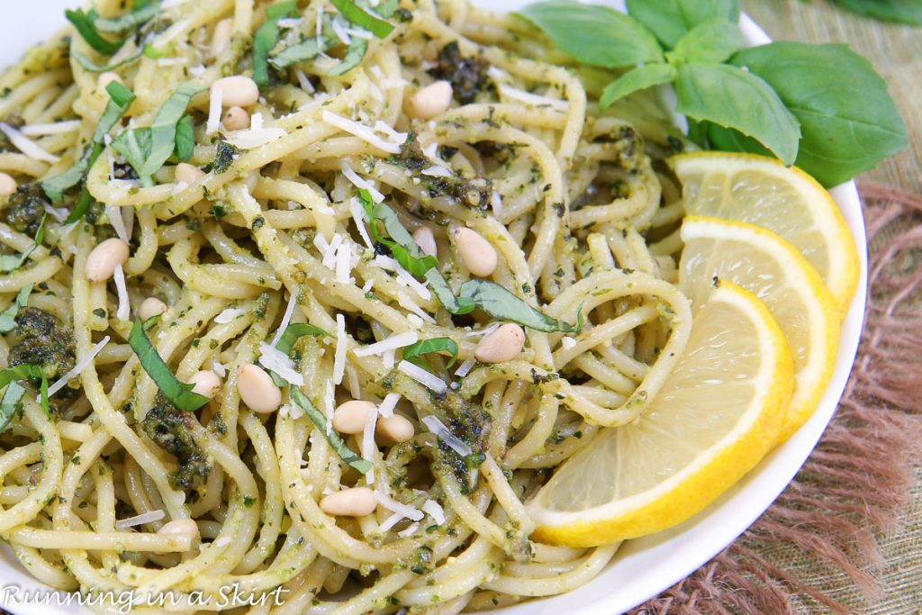 Close up of Lemon Pesto Pasta.