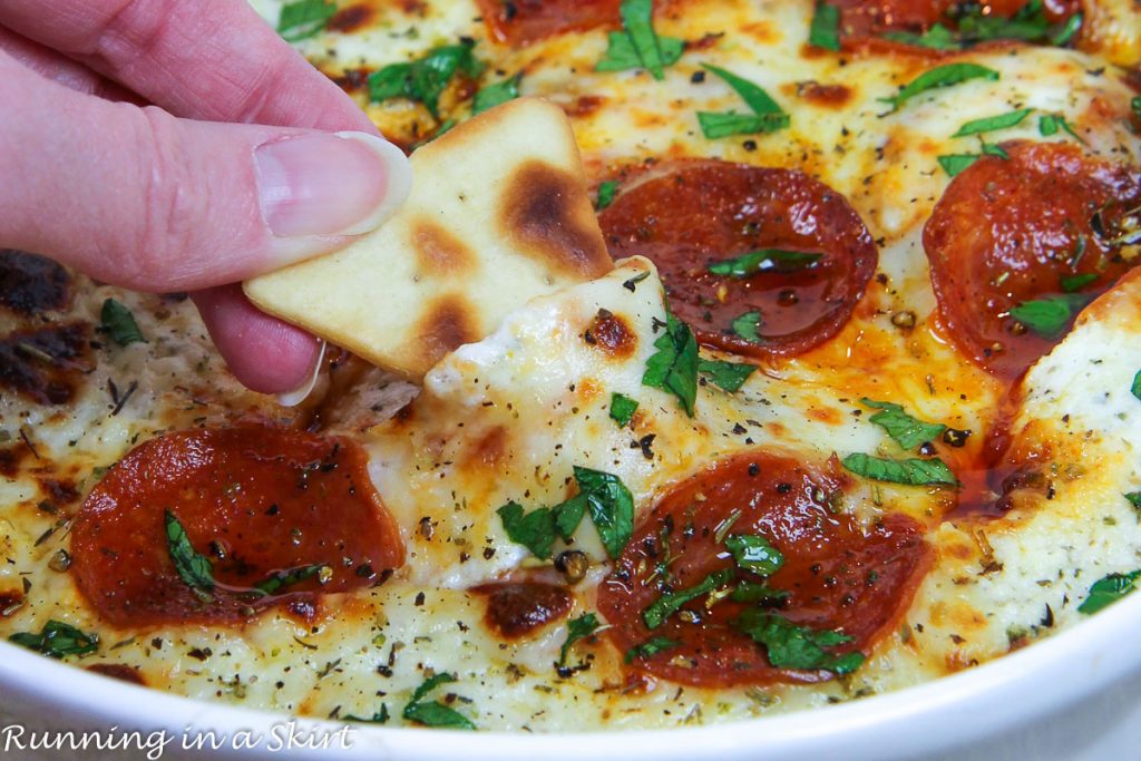 Cottage Cheese Pizza Bowl with a chip.