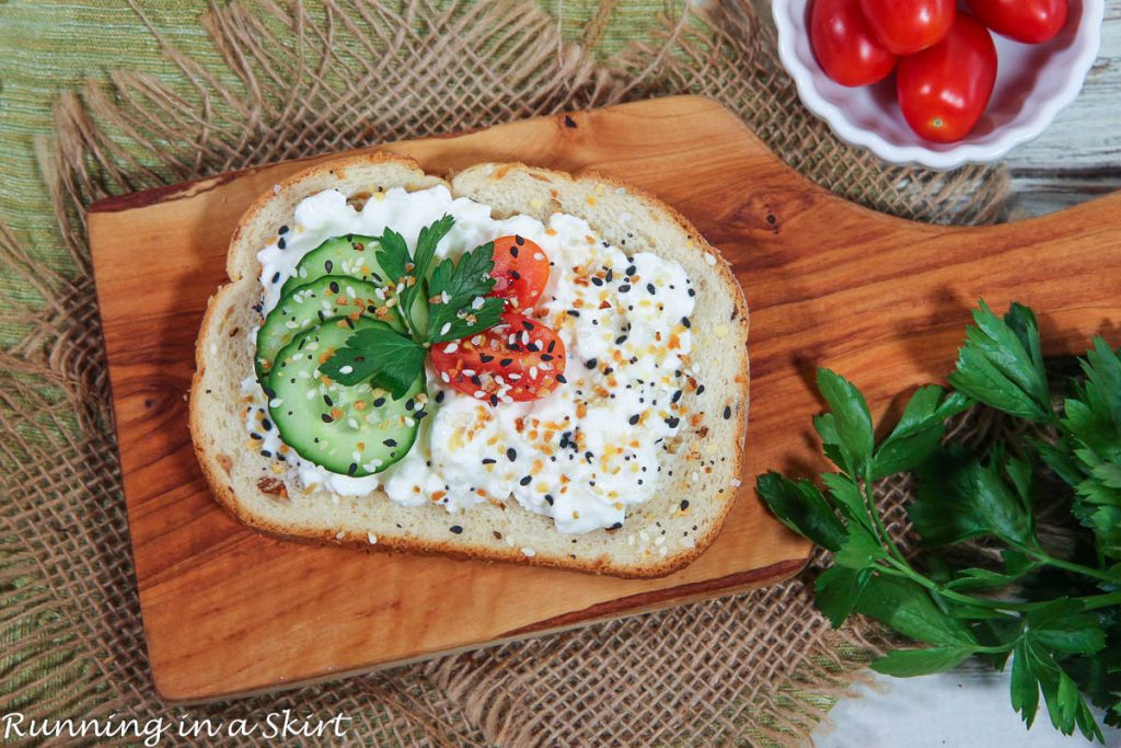 Greek Cottage Cheese Toast assembly.