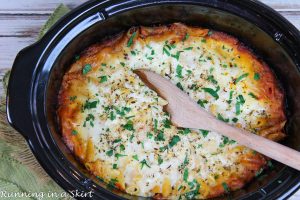 Crock Pot Baked Ziti with a spoon.