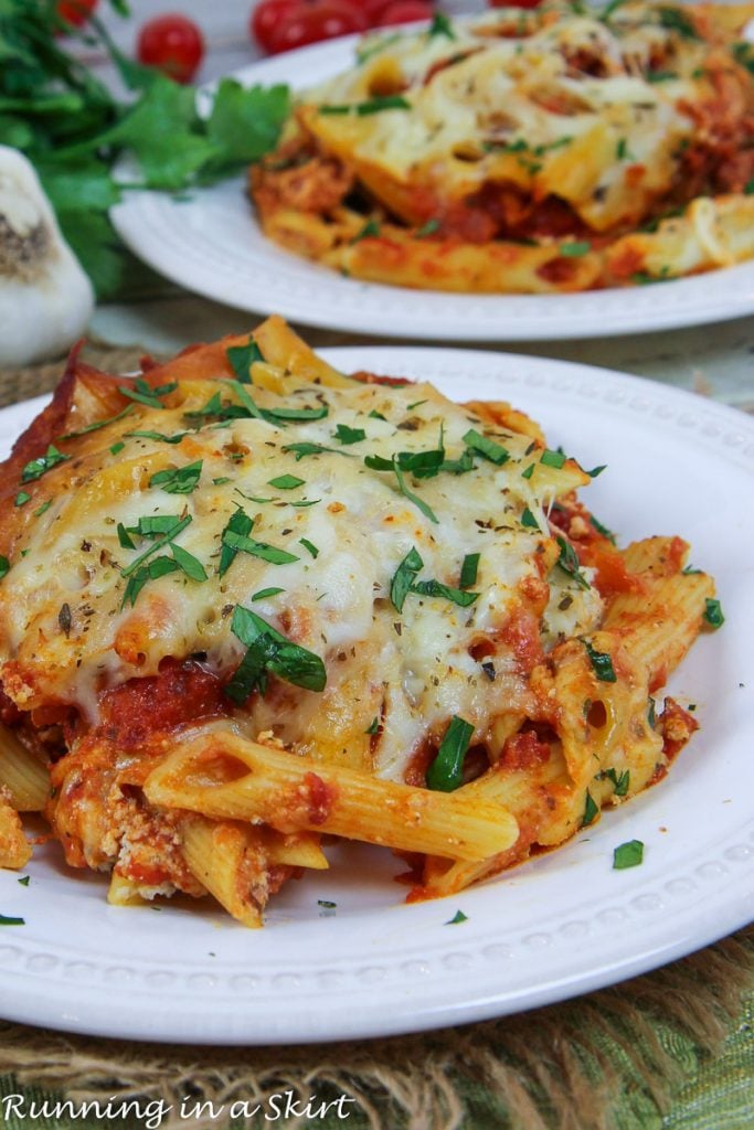 Crock Pot Baked Ziti on a plate.