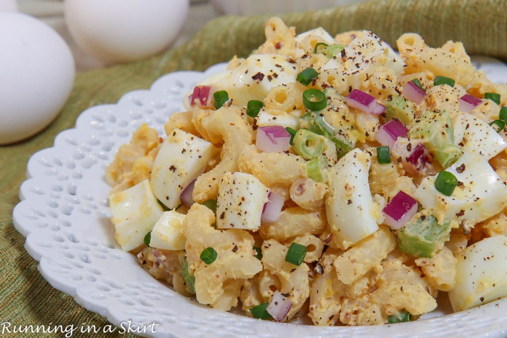 Deviled Egg Pasta Salad on a plate.