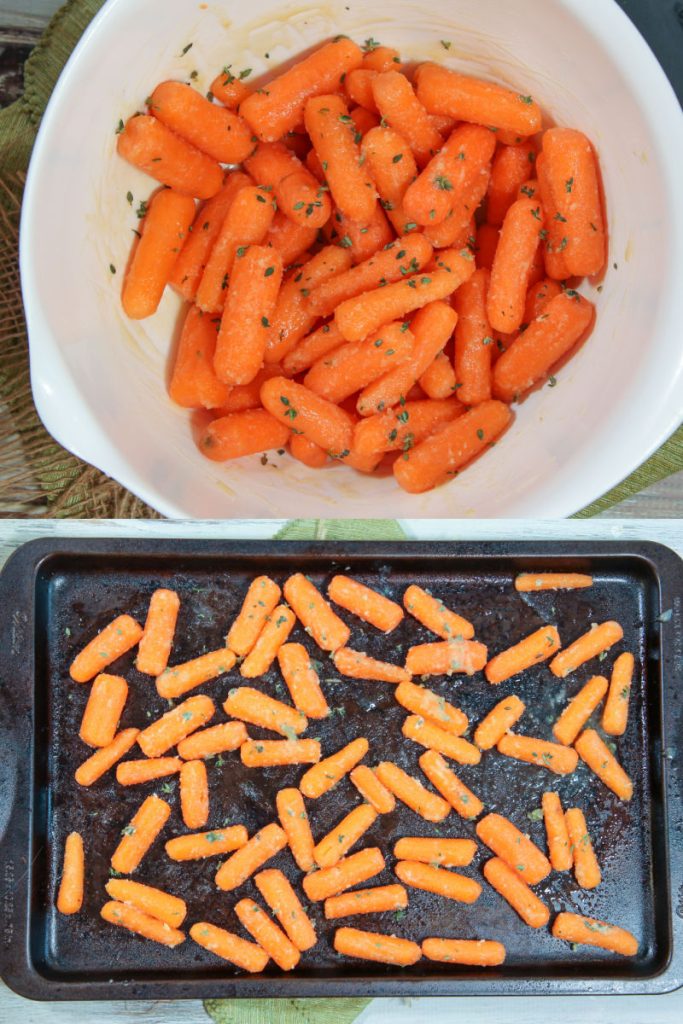 Maple Glazed Carrots process photos collage showing how to prep the carrots.