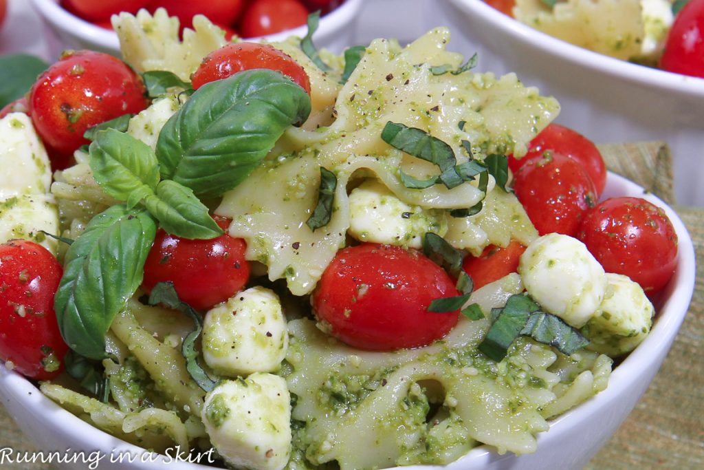 Caprese Pasta Salad close up.