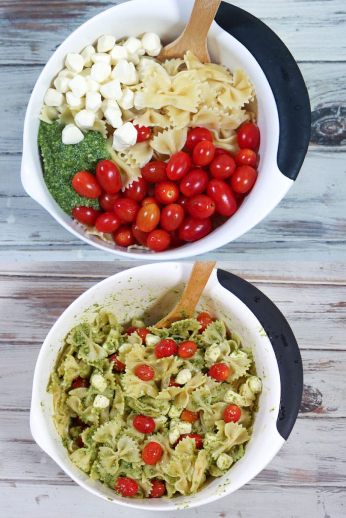 Process photo showing how to mix the pasta.