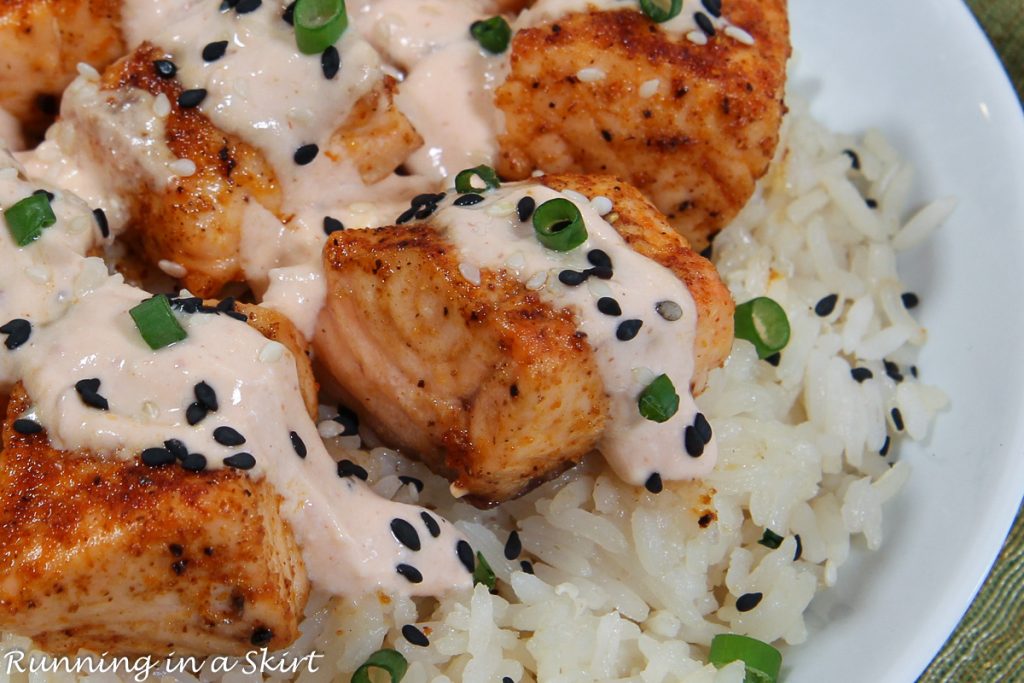 Bang Bang Salmon Bites close up.