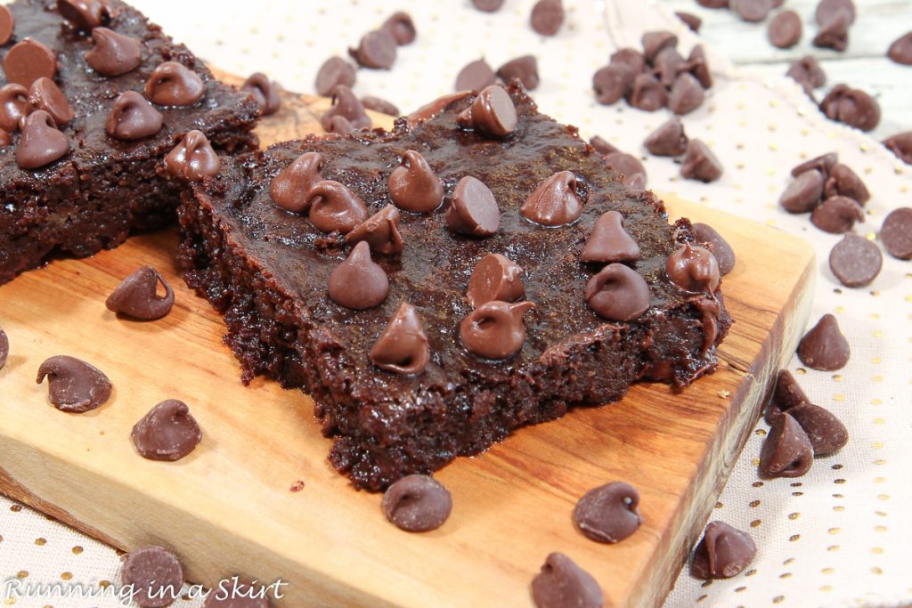 Cottage Cheese Brownies on a cuttng board.