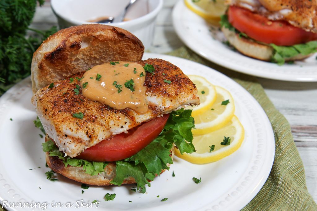 Blackened Grouper Sandwich on a plate.