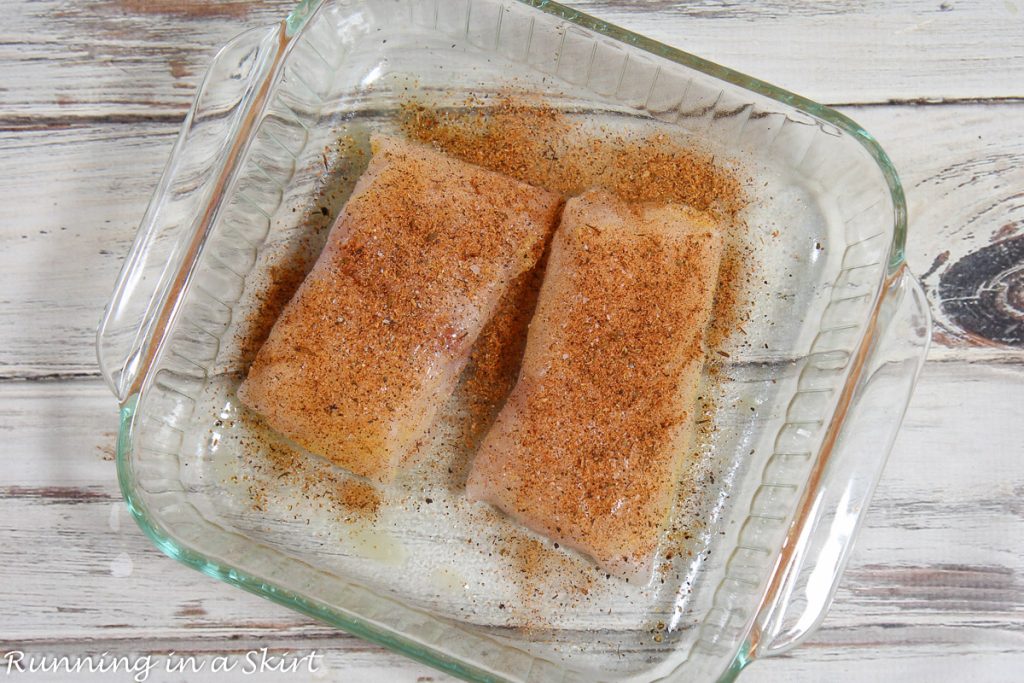 Process photo showing how to bake the fish.