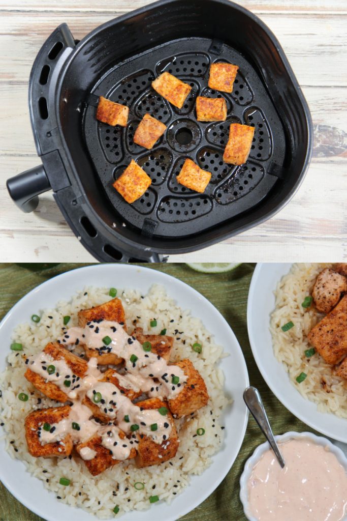 Process collage 2 showing how to cook and plate the salmon with the sauce.