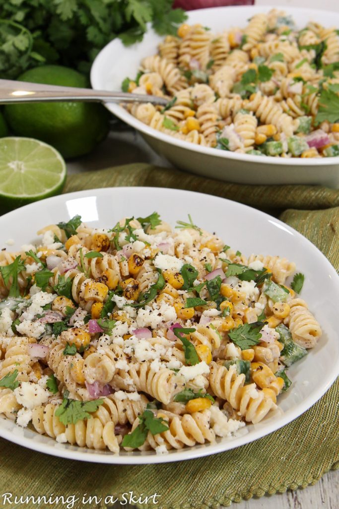 Mexican Street Corn Pasta Salad in a bowl.