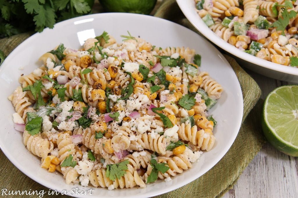Mexican Street Corn Pasta Salad on a plate.