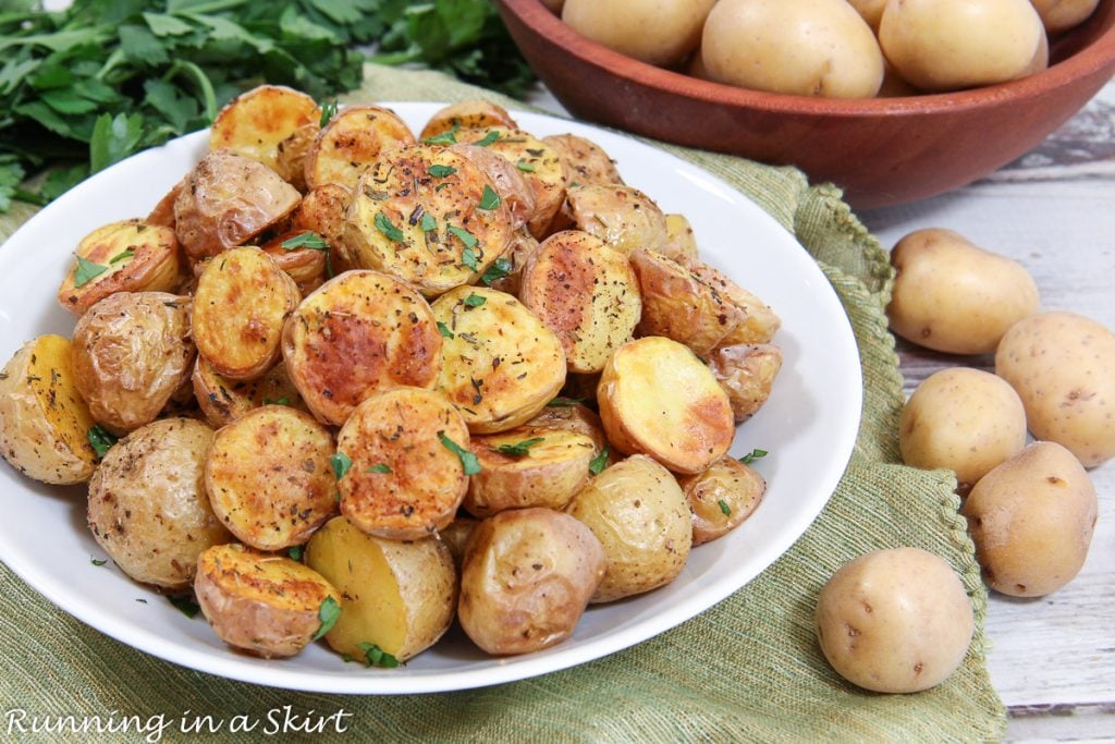 Air Fryer Baby Potatoes on a white plate