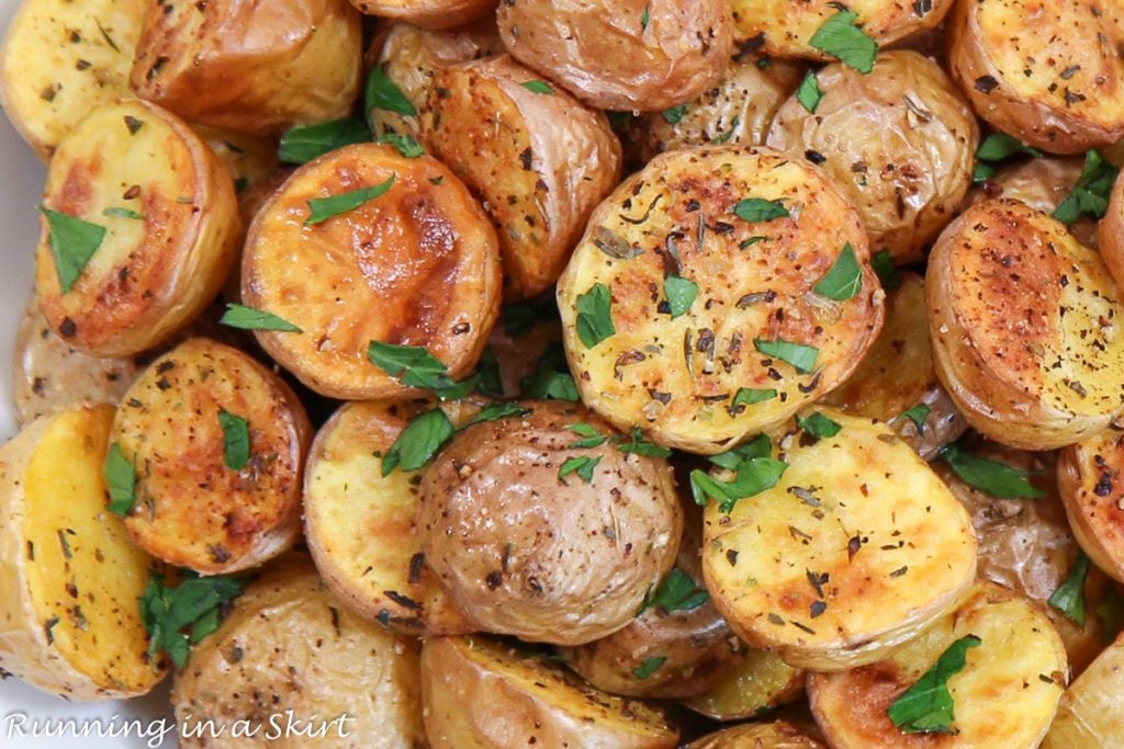Air Fryer Baby Potatoes close up.