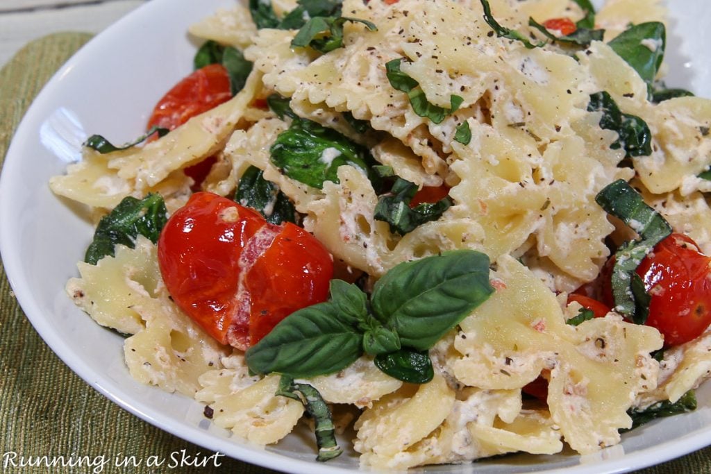 Baked Goat Cheese Pasta close up.