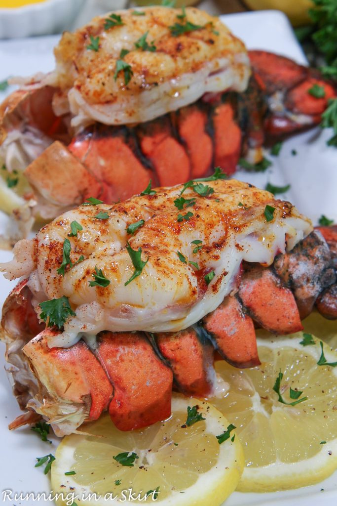 Broiled Lobster Tail recipe with lemons.