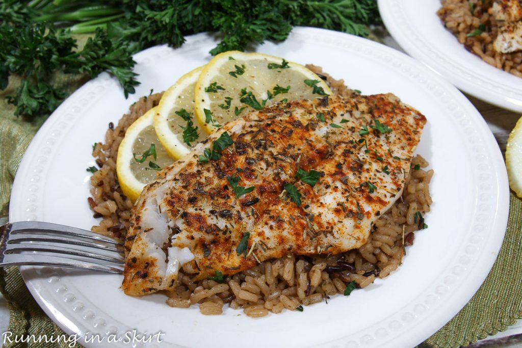 Air Fryer Flounder on a plate.