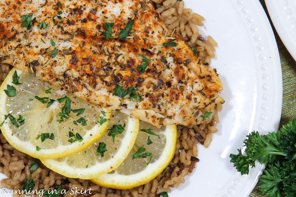 Air Fryer Flounder close up.