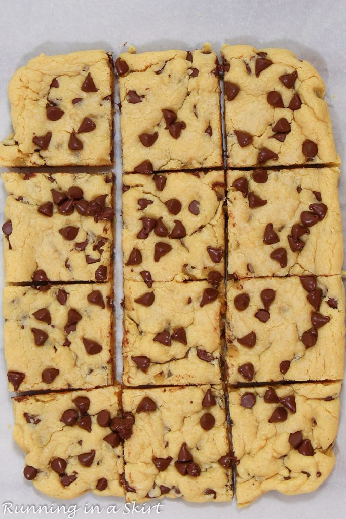 Close up showing how to cut the cookie bars.