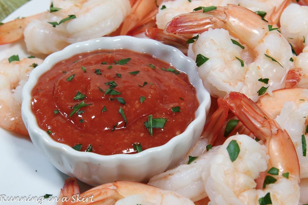 Close up of the homemade cocktail sauce.