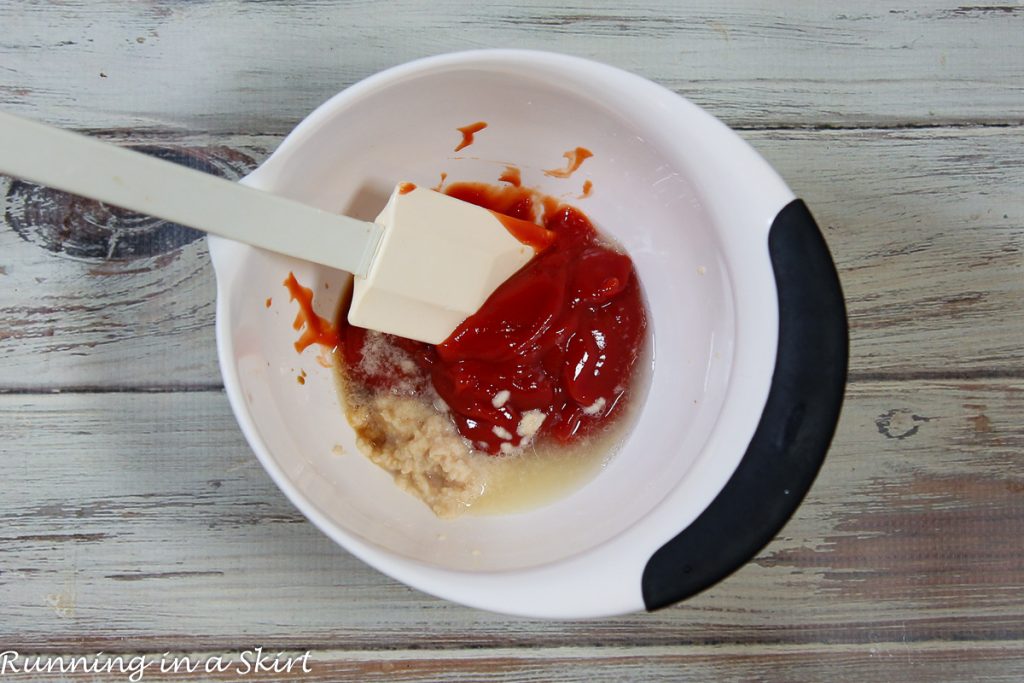 Process photo showing how to mix the sauce.