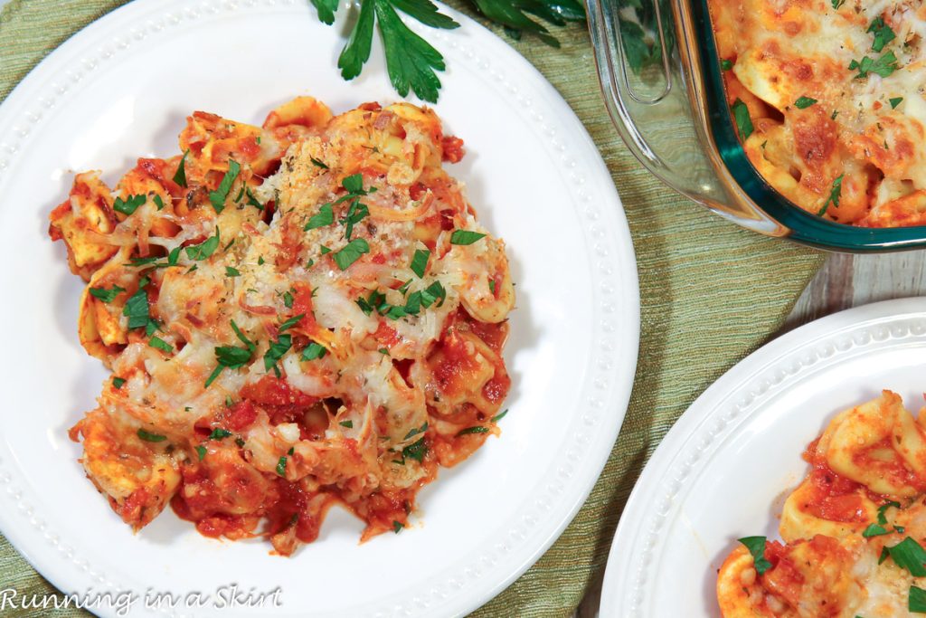 Tortellini Pasta Bake recipe overhead shot