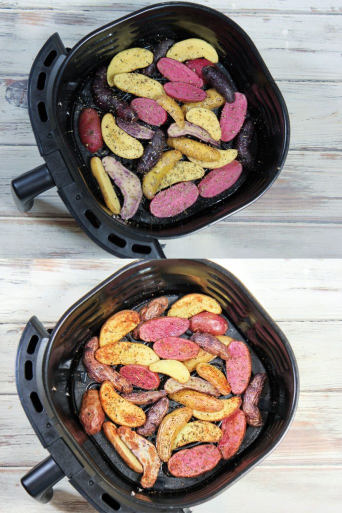 Air Fryer Fingerling Potatoes process photos.