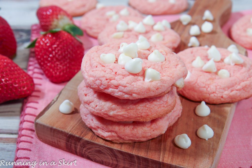 Strawberry Cake Mix Cookies on a plate.