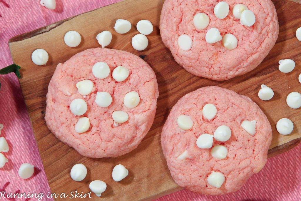 Overhead shot of Strawberry Cake Mix Cookies.